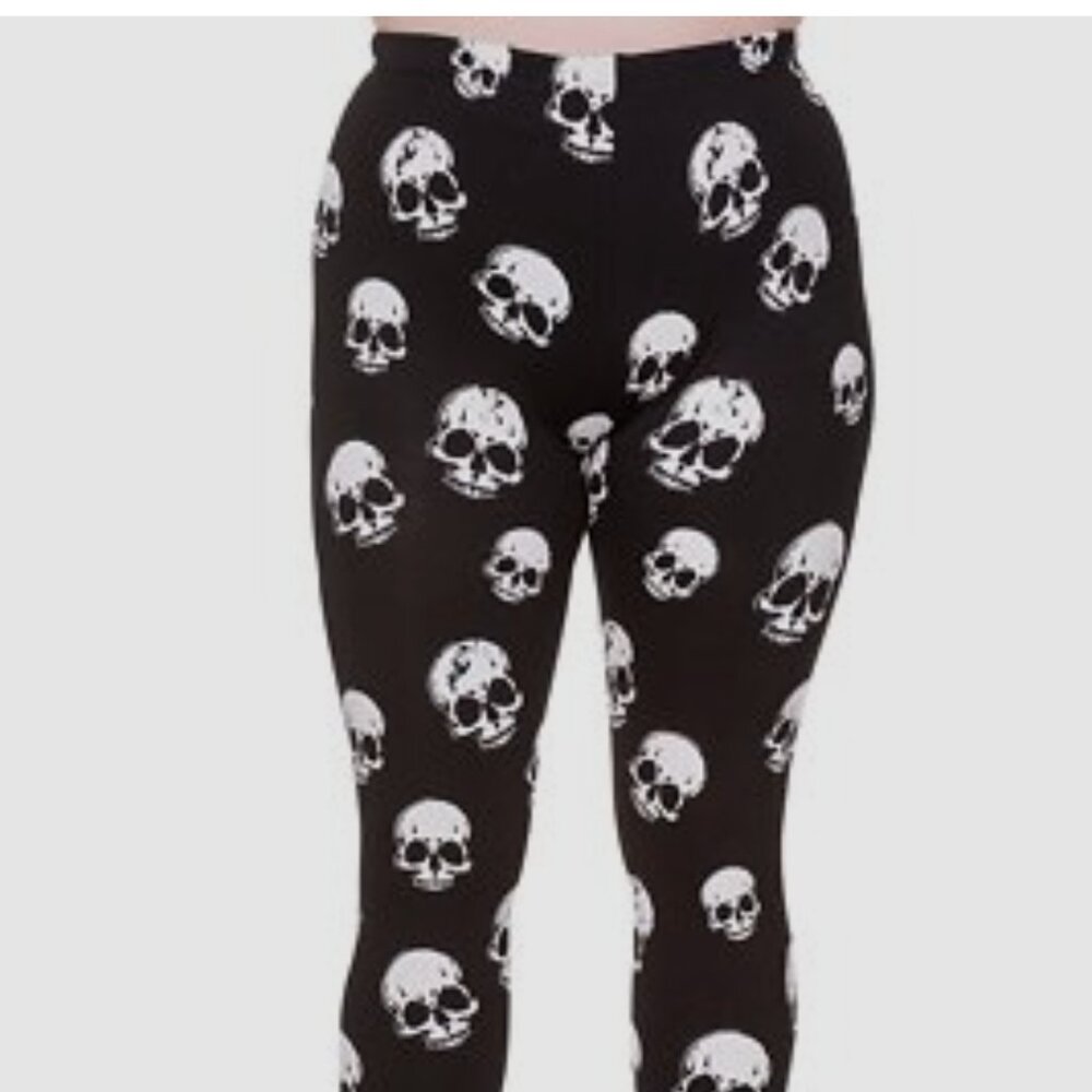 Banned black leggings with white skulls 2X